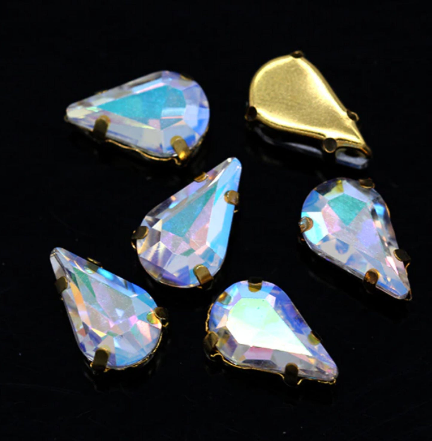 50 Pcs / 6 x 10mm / Sew On Gold Teardrop Crystals  S19G