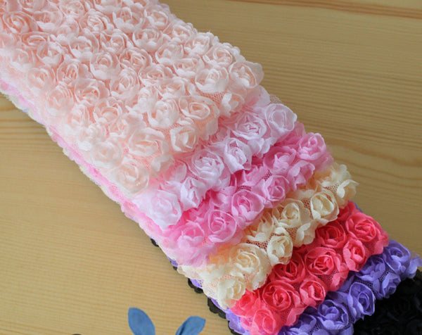 2 yards / 6 Rows / DIY Headband Bow Rose Lace Trim  TR009