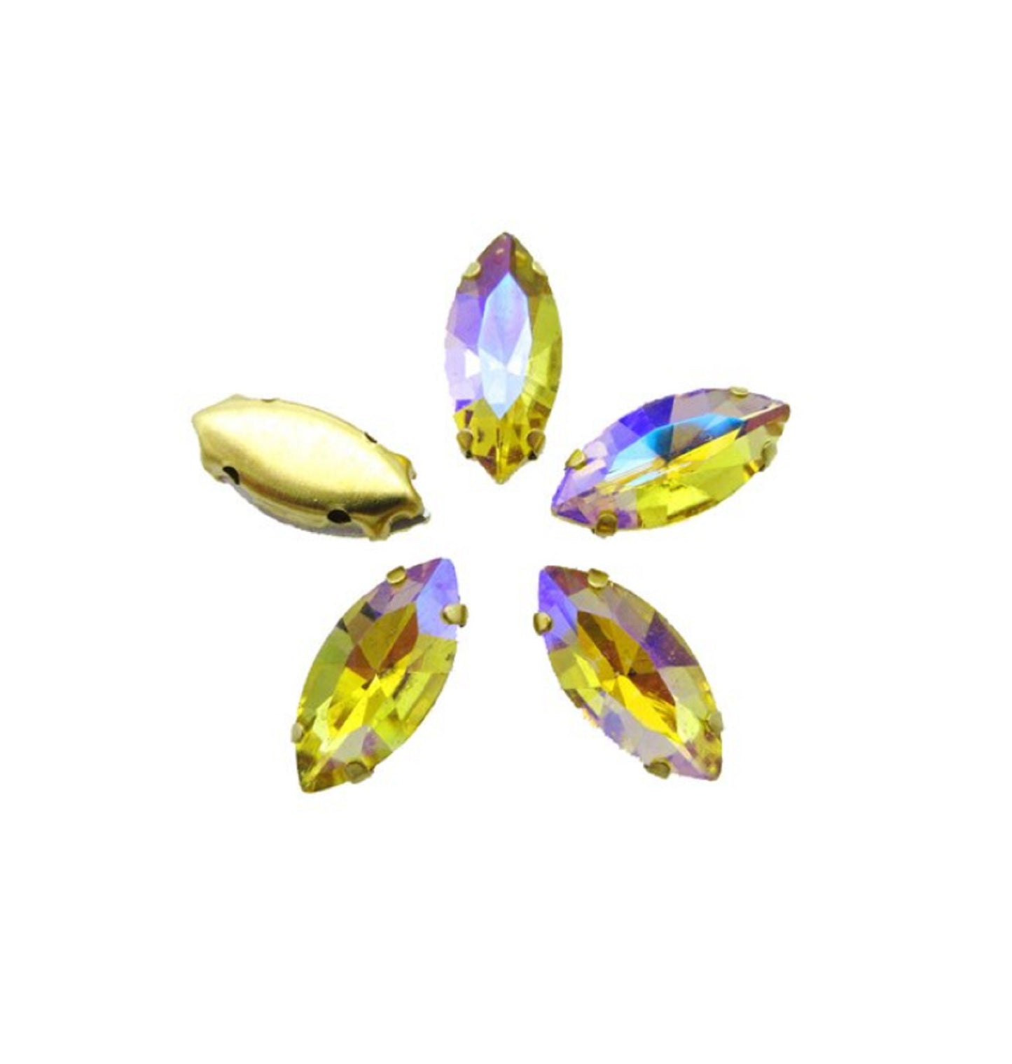 S18G(AB) 50 Pcs / 5 x 10mm, 7 x 15mm / Sew On Gold Base Horse Eye Crystal