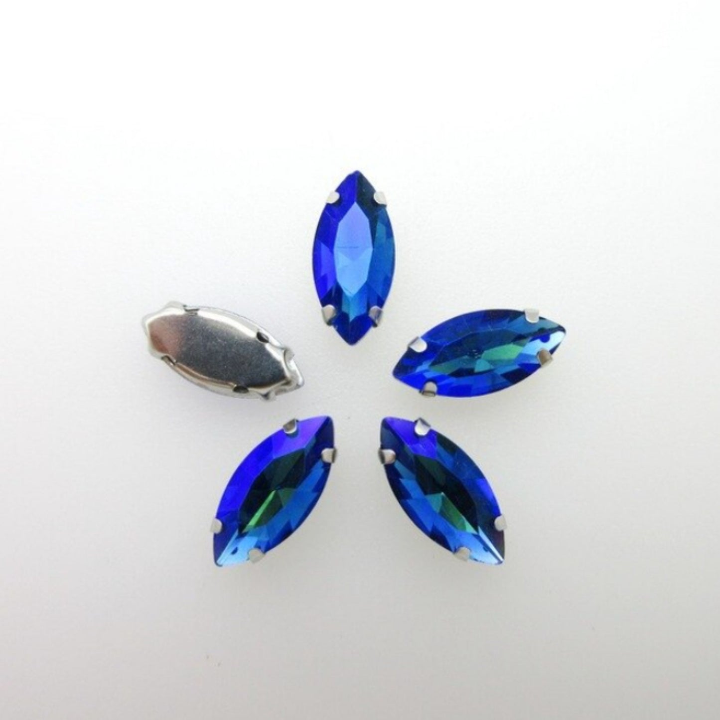 S18S(AB) 50 Pcs / 7 x 15mm / Sew On Gold Base Horse Eye Crystal
