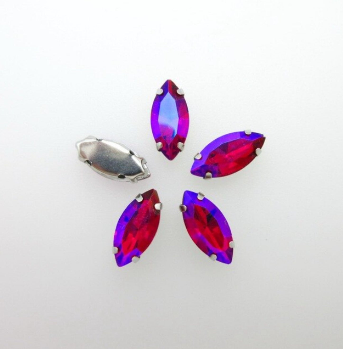 (S18S(AB))  50 Pcs / 7 x 15mm / Sew On Gold Base Crystal Horse Eye Crystal