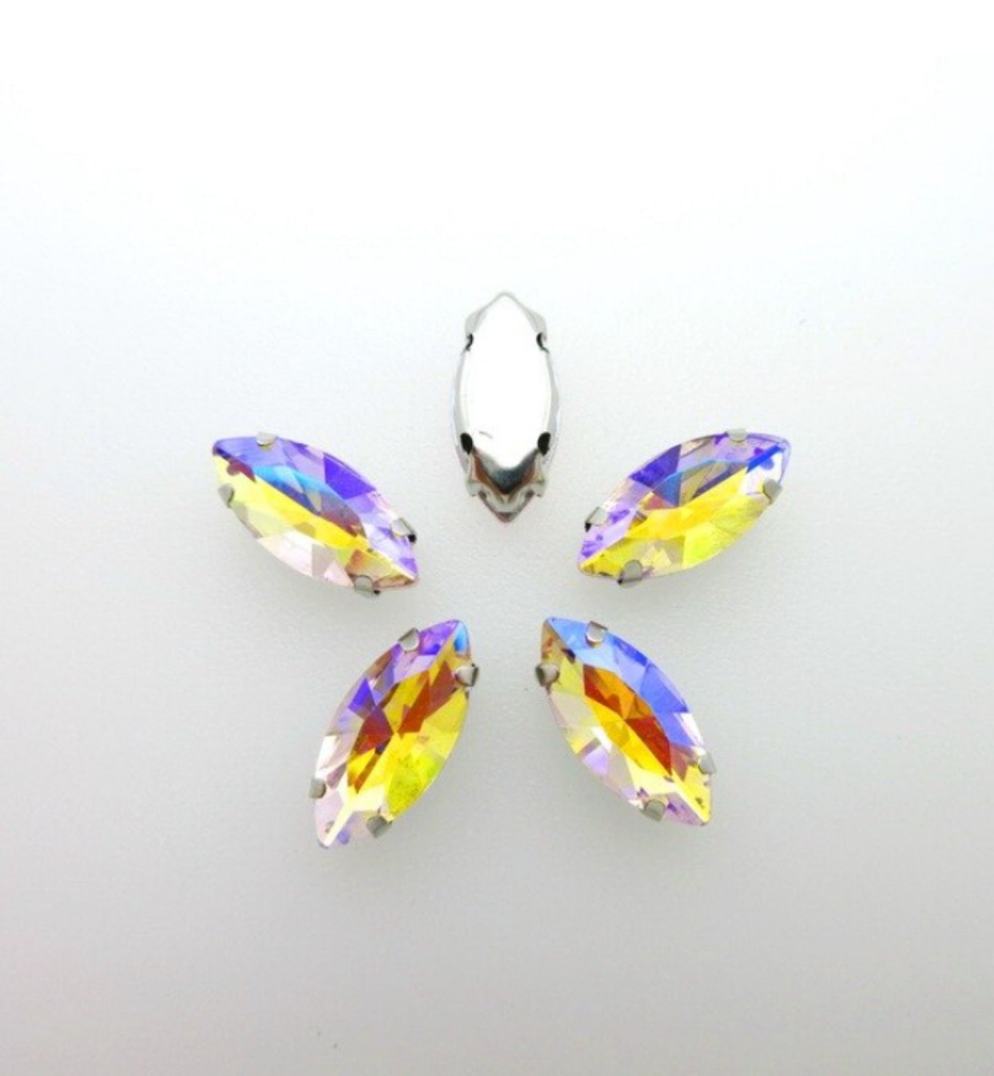 (S18S(AB))  50 Pcs / 7 x 15mm / Sew On Gold Base Crystal Horse Eye Crystal