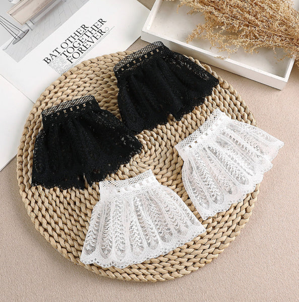 Off White, Black/ Fake Lace Wrist Cuffs, Fake Sleeve Cuffs, False Wrist Cuffs, Removable Wrist Cuffs  SC020(K)