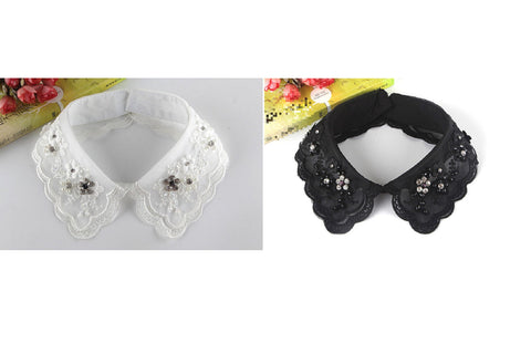 Off White, Black / Fake Crystal Lace Collar   B626(K-small)