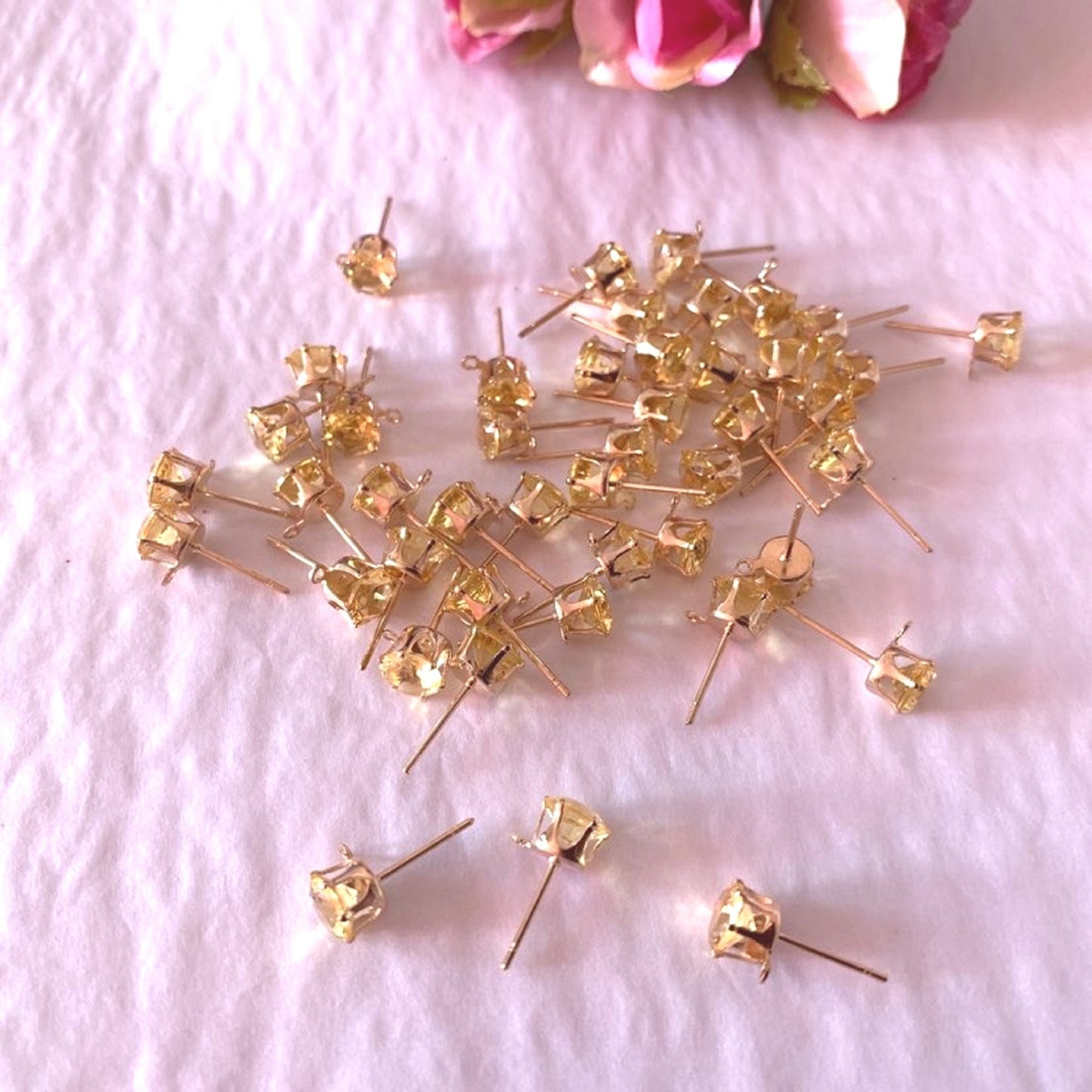 20 pcs / Silver Base / DIY  Zirconia Stud Earrings with Loops + Ear Stoppers    E53