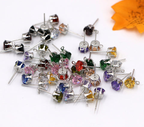 20 pcs /  Zirconia Stud Earrings with Loops + Ear Stoppers    E53