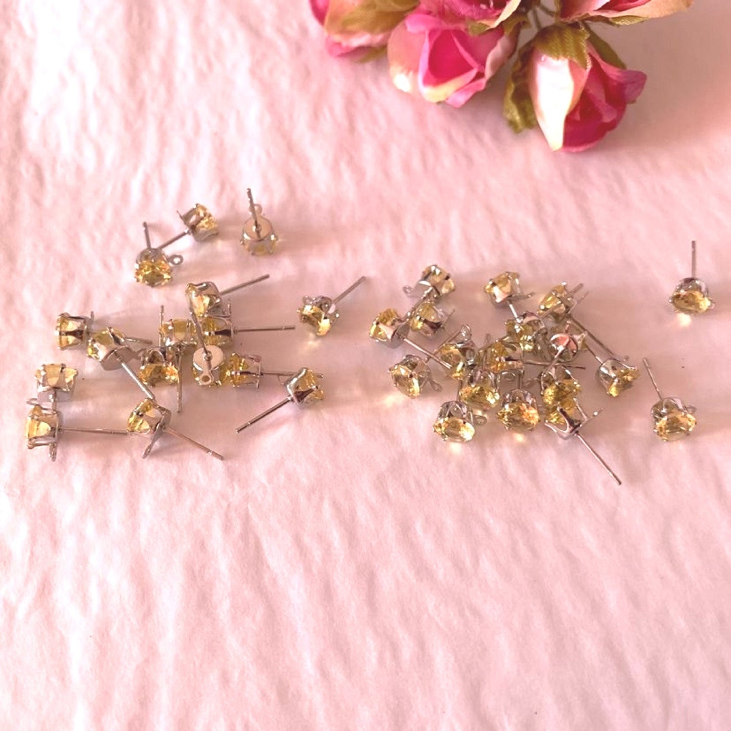 20 pcs / Silver Base / DIY  Zirconia Stud Earrings with Loops + Ear Stoppers    E53