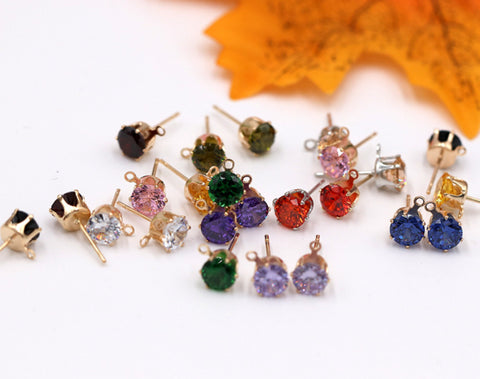 20 pcs / 4mm, 5mm, 6mm, 8mm / Zirconia Stud Earrings with Loops  E53