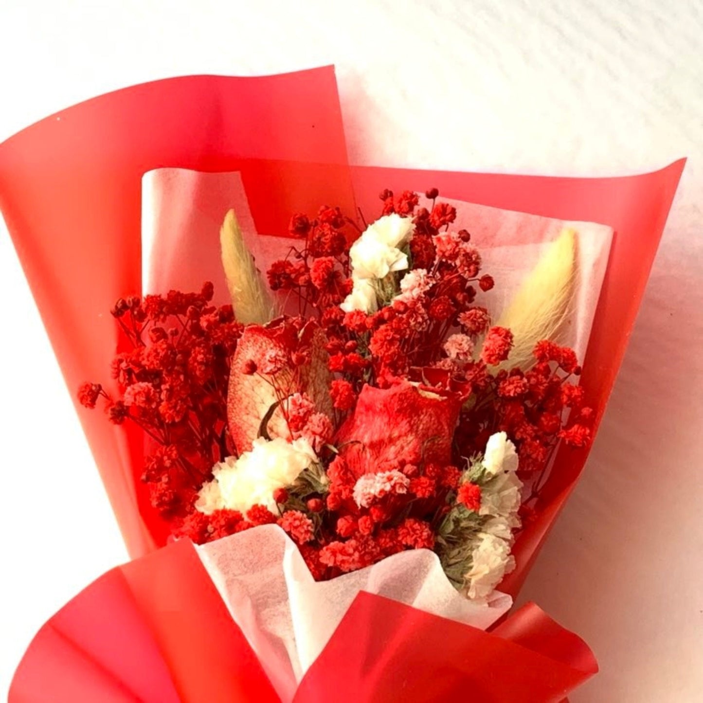 Red Dried Roses Valentines Bouquet, Birthday Flower Bouquet, Birthday Gift DF003