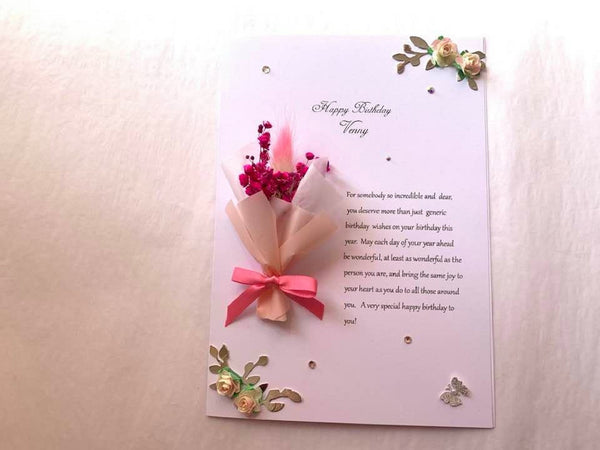 Luxury Personalised Card, Handmade Preserved Flower Card, Dried Flower Birthday Card, Birthday Card, Bouquet Card, 3D Flower Card C442