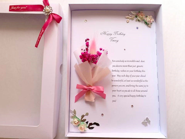 Luxury Personalised Card, Handmade Preserved Flower Card, Dried Flower Birthday Card, Birthday Card, Bouquet Card, 3D Flower Card C442