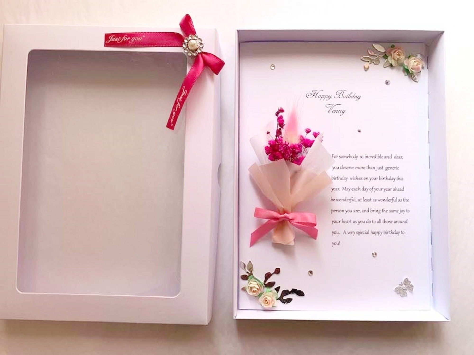 Luxury Personalised Card, Handmade Preserved Flower Card, Dried Flower Birthday Card, Birthday Card, Bouquet Card, 3D Flower Card C442