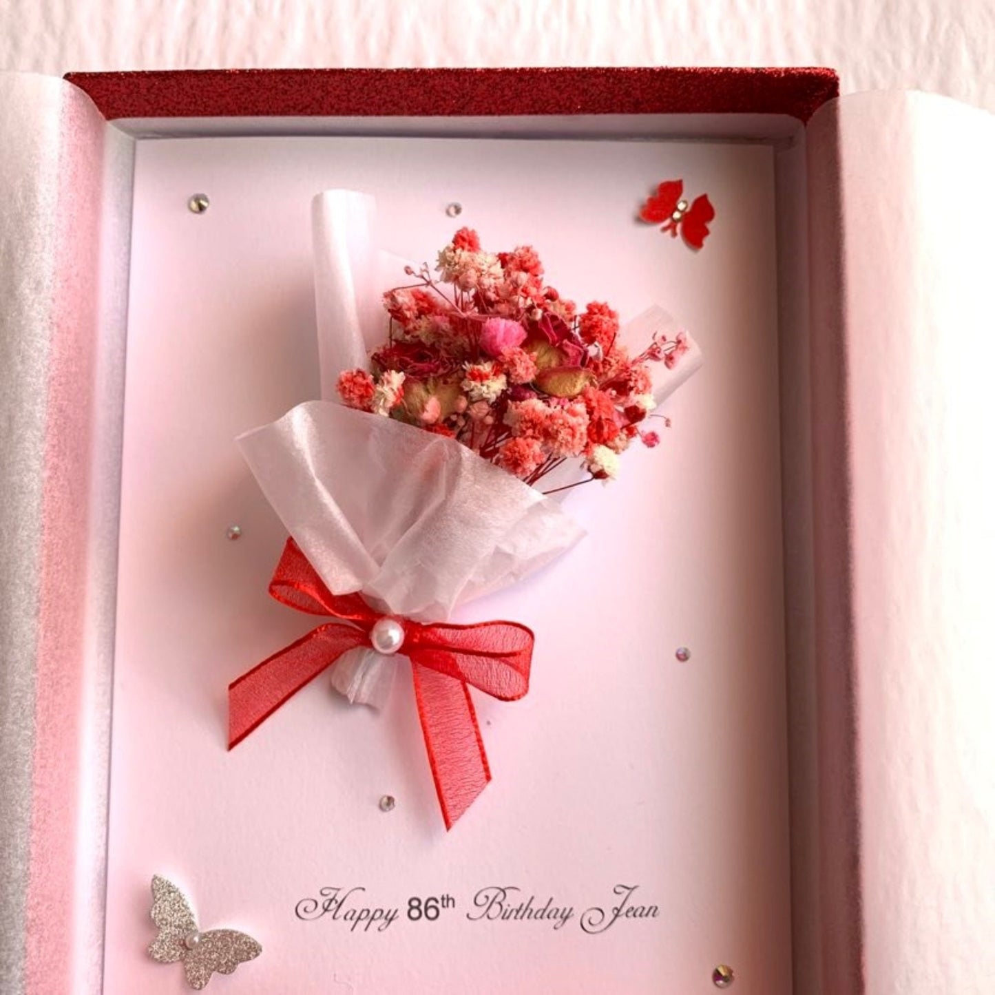 Luxury Handmade Preserved Dried Flower Birthday Card  C042