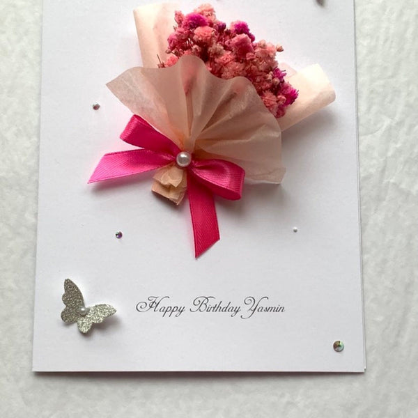 Luxury Handmade Preserved Dried Flower Birthday Card  C008