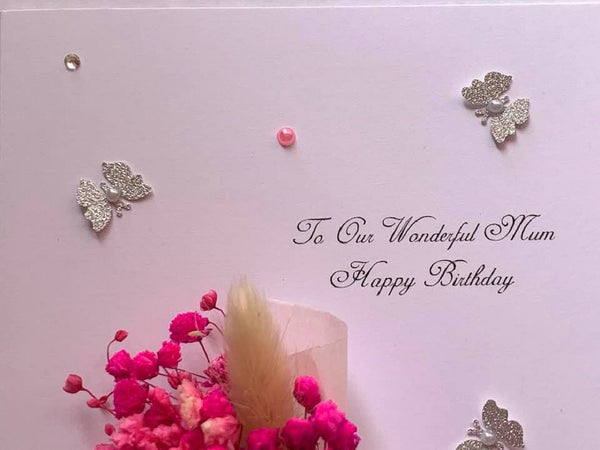 Luxury Handmade Preserved Dried Flower Birthday Card  C010