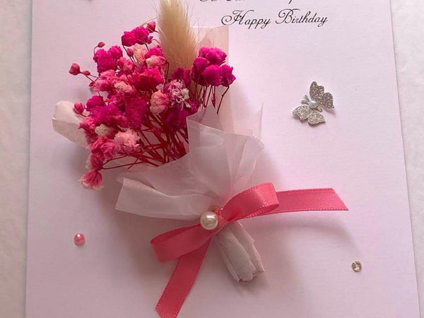 Luxury Handmade Preserved Dried Flower Birthday Card  C010