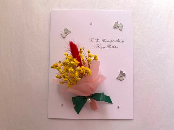 Luxury Handmade Preserved Dried Flower Birthday Card C012