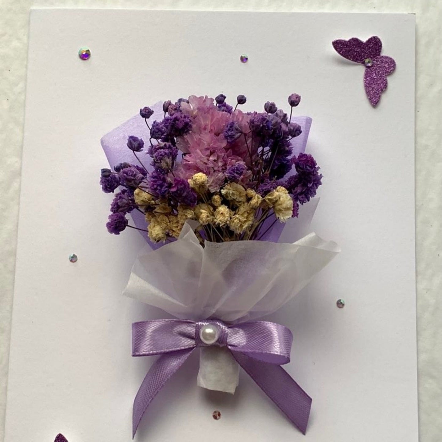 Luxury Handmade Preserved Dried Flower Birthday Card  C036