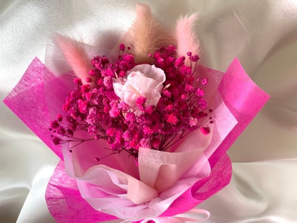 Pink Preserved Flower Bouquet, Birthday Flower Bouquet, Birthday Gift DB005