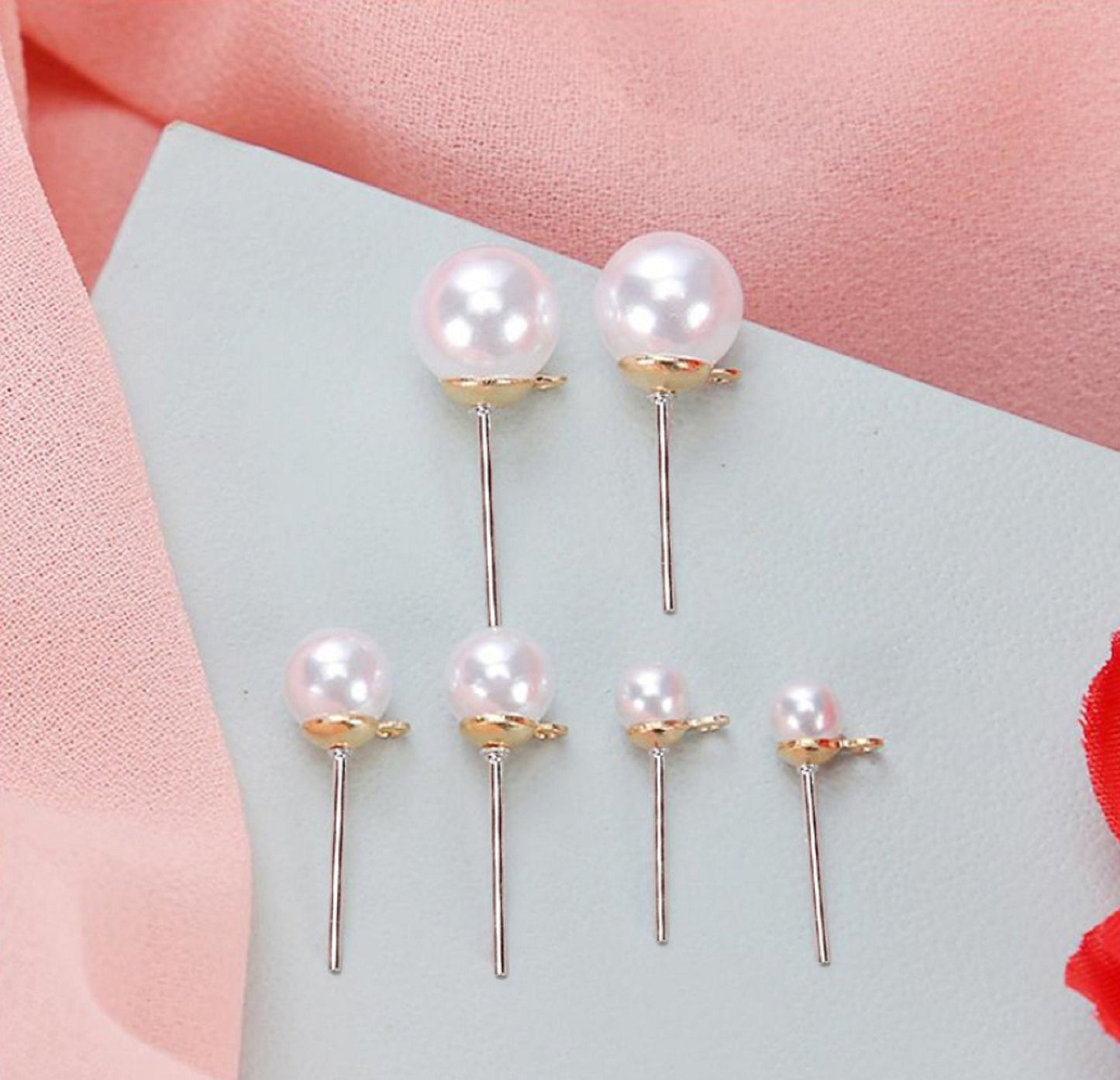 ( EK52) 10 pcs / Gold Plated Pearl Stud Earrings with Loops