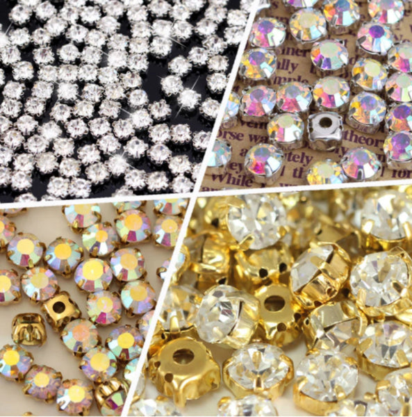 100 pcs / 3mm-7mm / Base Sew On Rhinestones S31