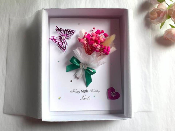 Luxury Handmade Preserved Dried Flower Birthday Card  C005