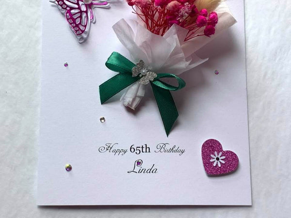 Luxury Handmade Preserved Dried Flower Birthday Card  C005