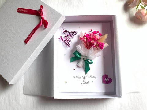 Luxury Handmade Preserved Dried Flower Birthday Card  C005