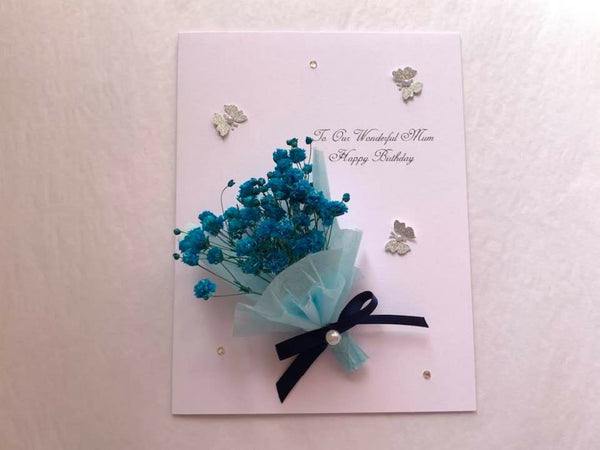 Luxury Handmade Preserved Dried Flower Birthday Card  C011