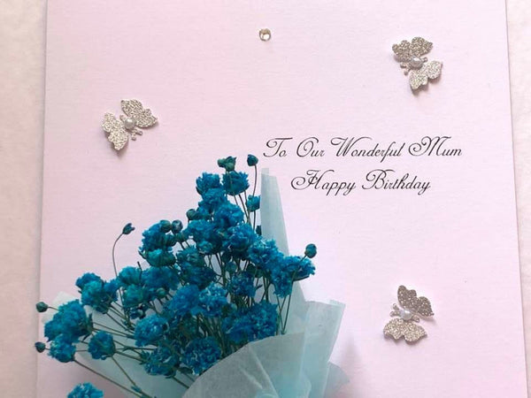 Luxury Handmade Preserved Dried Flower Birthday Card  C011