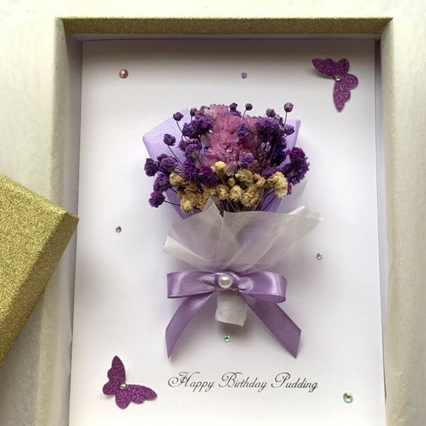 Luxury Handmade Preserved Dried Flower Birthday Card  C036