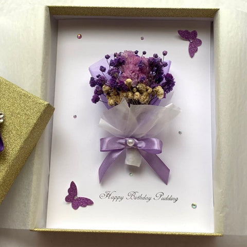 Luxury Handmade Preserved Dried Flower Birthday Card  C036