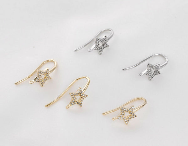 10 pcs / Gold Plated Crystal Star Hoop Earrings  EK15