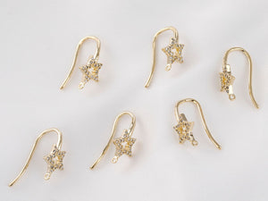 10 pcs / Gold Plated Crystal Star Hoop Earrings  EK15