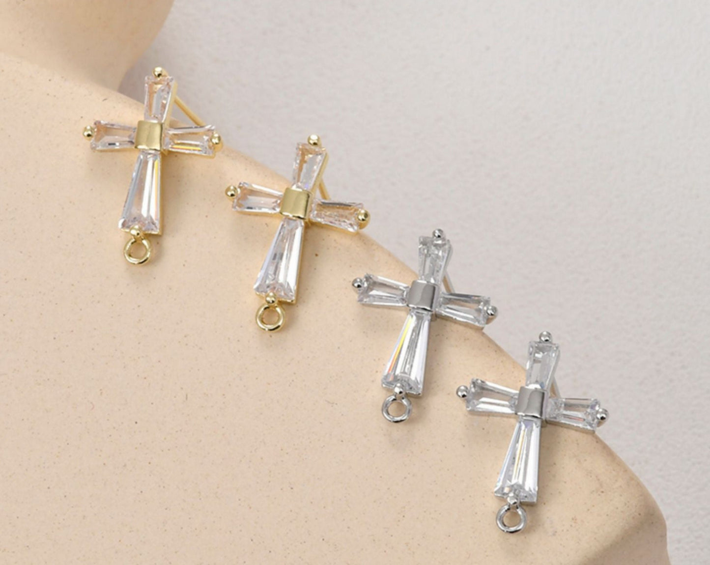 (EK17) 10 pcs / 20 x 14mm / Gold Plated Crystal Stud Earrings