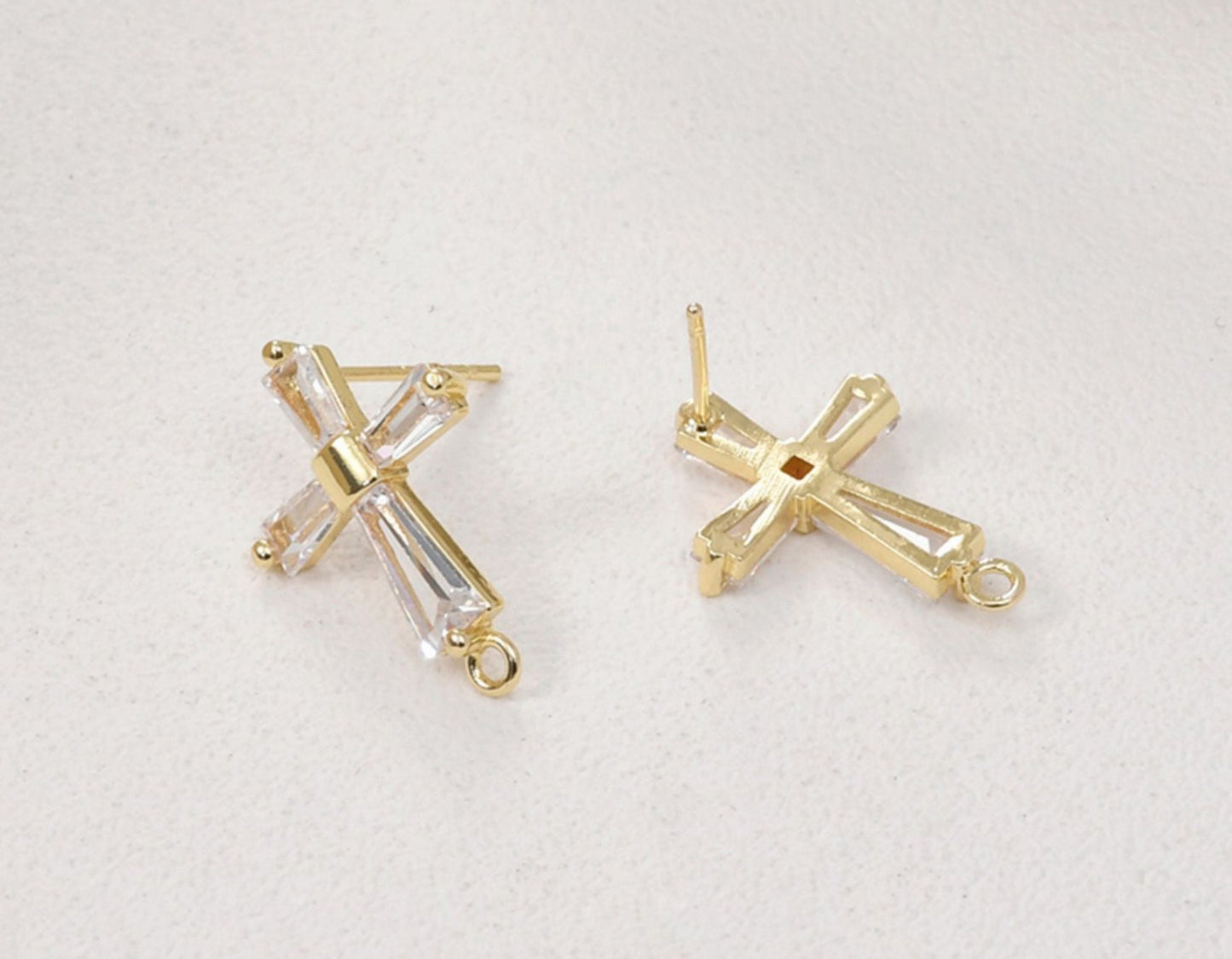 (EK17) 10 pcs / 20 x 14mm / Gold Plated Crystal Stud Earrings