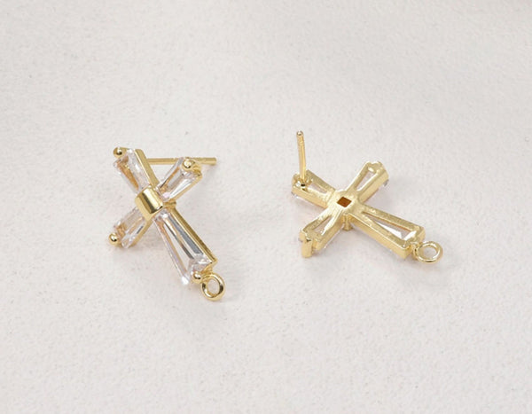 10 pcs / 20 x 14mm / Gold Plated Crystal Stud Earrings  EK17