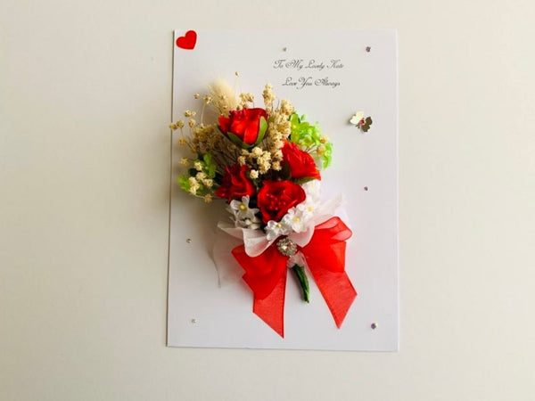 Luxury Handmade Preserved Fabric Flower Birthday Card C047