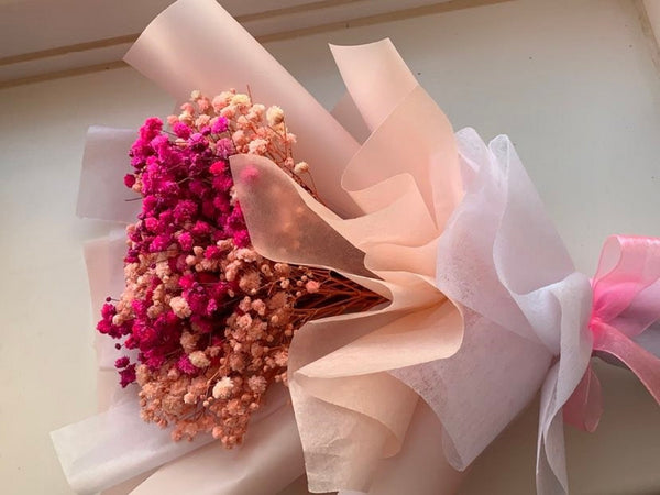 Pink Preserved Baby Breath Bouquet, Dried Flower Bouquet, Preserved Flower Bouquet, Birthday Flower Bouquet, Birthday Gift BB011