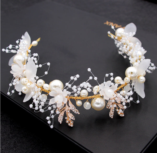 Flower Wedding Headband, Bridal Hair Vine, Wrist Corsage   TS1101