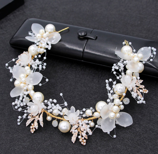 Flower Wedding Headband, Bridal Hair Vine, Wrist Corsage   TS1101