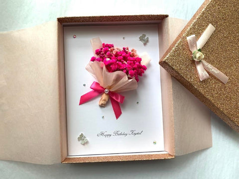 Luxury Handmade Preserved Dried Flower Birthday Card  C008