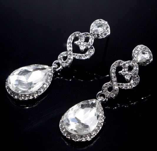 (CE002) Bridal Crystal Drop Earrings