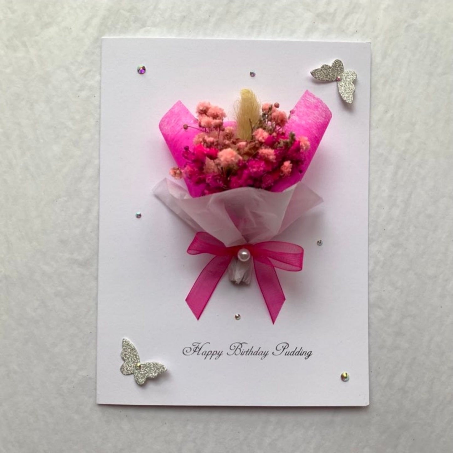 Luxury Handmade Preserved Dried Flower Birthday Card  C034