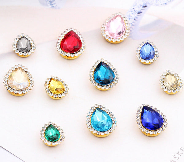 10 Pcs / 14 x 18mm / Gold Base Sew On Rhinestone   S11G