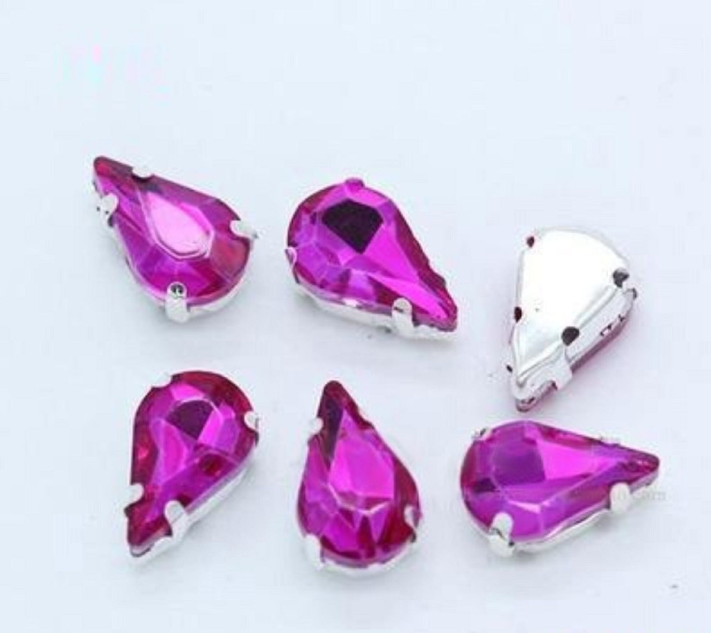 50 Pcs / 6 x 10mm / Sew On Silver Teardrop Crystals S19S