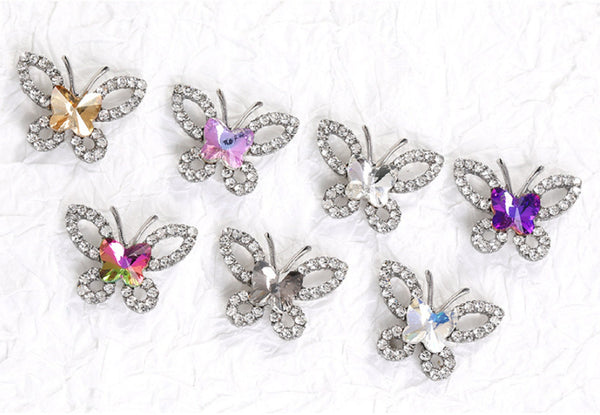 5 pieces / 19 x 25mm / DIY Flat Back No Hole Crystal Butterfly, Hair Accessories, Hair Accessories Making, DIY Crystal Hair Clip FB002