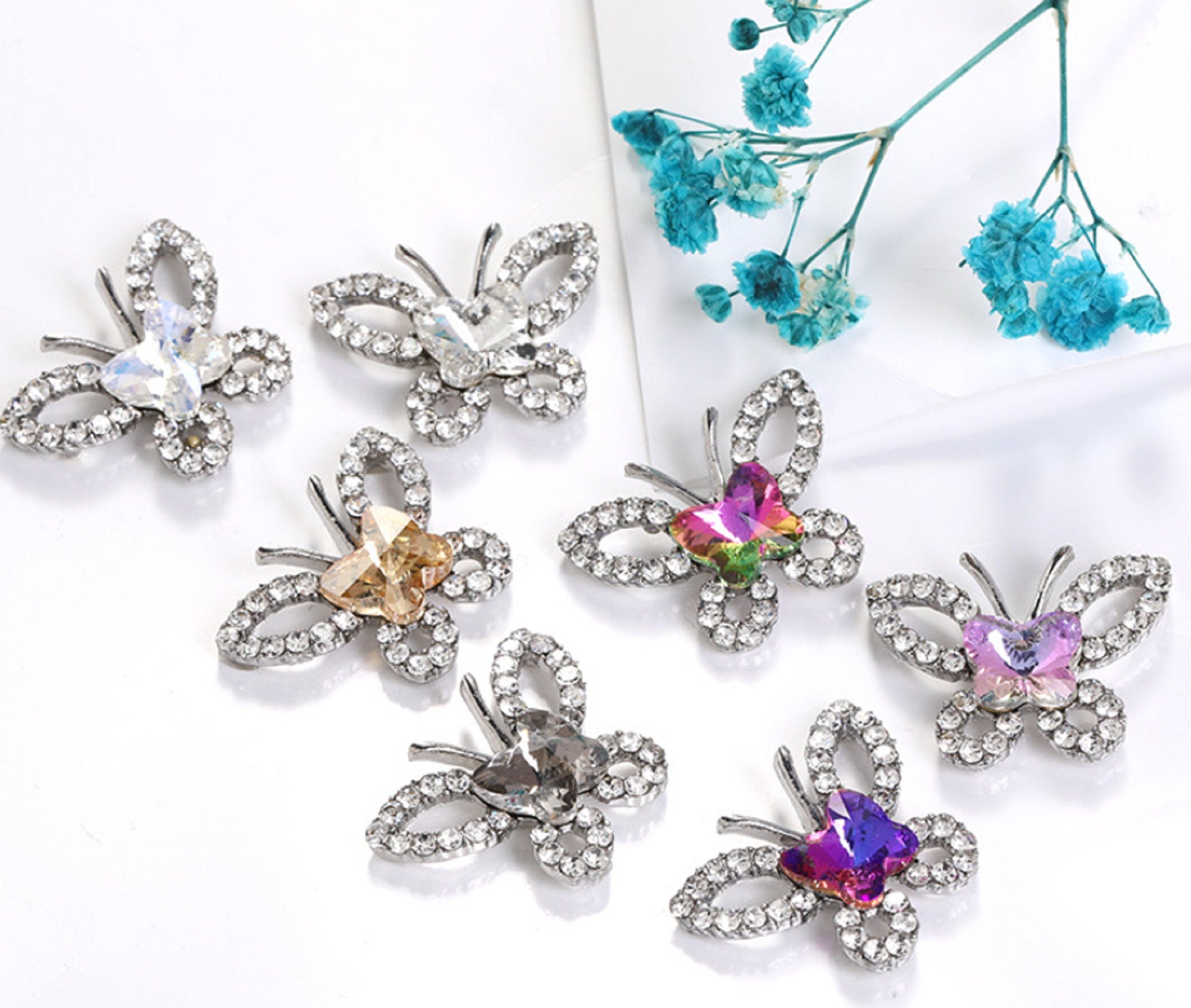 5 pieces / 19 x 25mm / DIY Flat Back No Hole Crystal Butterfly, Hair Accessories, Hair Accessories Making, DIY Crystal Hair Clip FB002