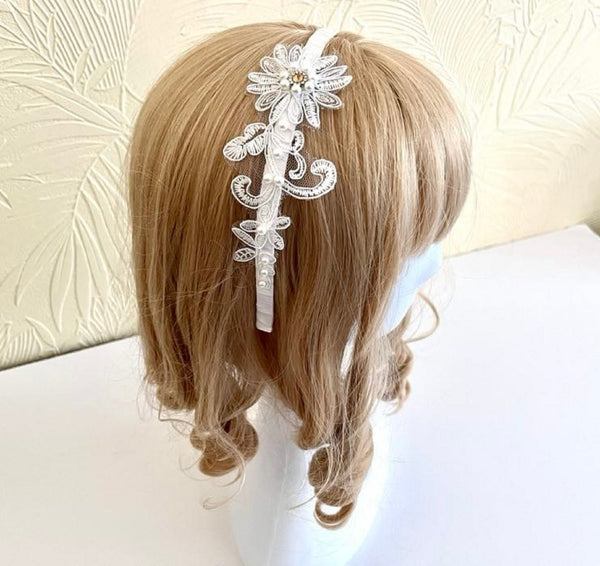 Pure White / Bridal Lace Hair Headband   LH030