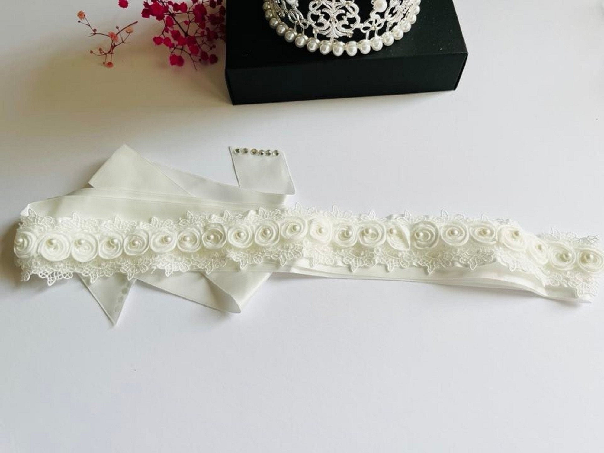 Off White Lace Wedding Sash Belt  CR003